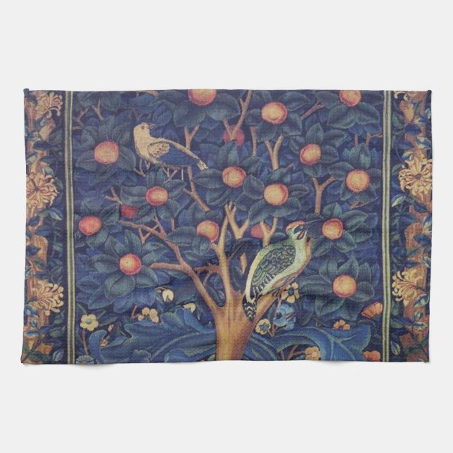 William Morris Woodpecker Tapestry Arts & Crafts  Tea Towel (Horizontal)