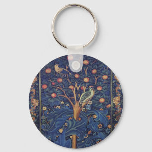 William Morris Woodpecker Tapestry Birds Floral Key Ring