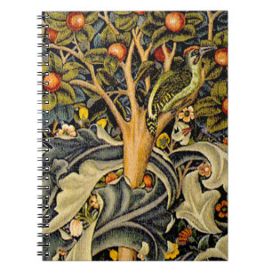 William Morris Woodpecker Tapestry Birds Floral Spiral Notebook