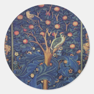 William Morris Woodpecker Tapestry Blue Design Classic Round Sticker