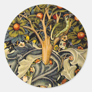 William Morris Woodpecker Tapestry Blue Design Classic Round Sticker