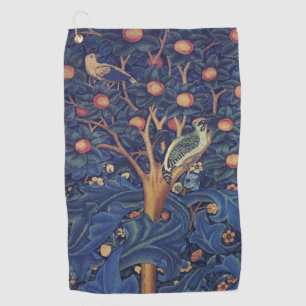 William Morris Woodpecker Tapestry Blue Design Golf Towel