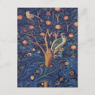 William Morris Woodpecker Tapestry Blue Design Postcard