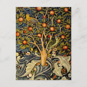 William Morris Woodpecker Tapestry Blue Design Postcard