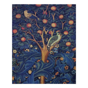 William Morris Woodpecker Tapestry Blue Design Poster