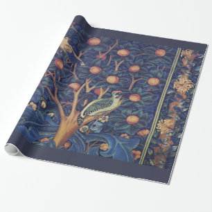 William Morris Woodpecker Tapestry Blue Design Wrapping Paper
