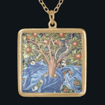 William Morris Woodpecker Tapestry Floral Vintage Gold Plated Necklace<br><div class="desc">William Morris Woodpecker Tapestry Floral Vintage Art It shows a woodpecker sitting in the branch of a fruit tree and features a distinctive ornate background of blue leaves and orange fruit. Art by William Morris Movement: British Arts and Crafts / Art Nouveau Beautiful ornate artistic floral vintage fine art pattern...</div>
