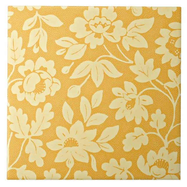 William Morris Yellow Flower Pattern Tile (Front)