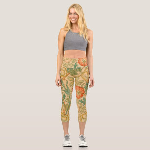 William Morris's Pink and Rose famous pattern   Capri Leggings