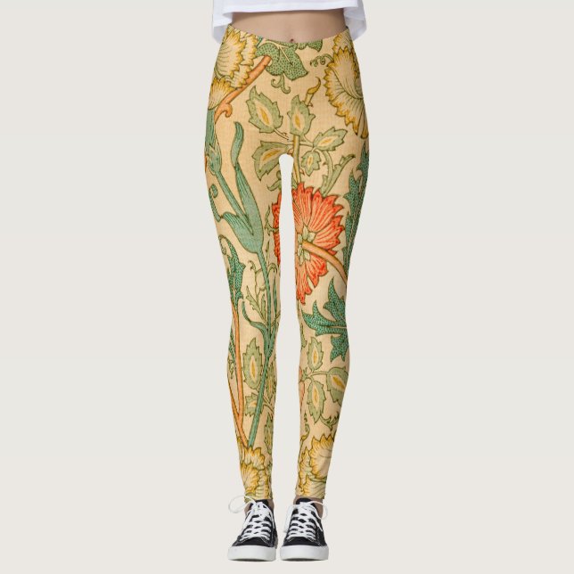 William Morris's Pink and Rose famous pattern  Leggings (Front)