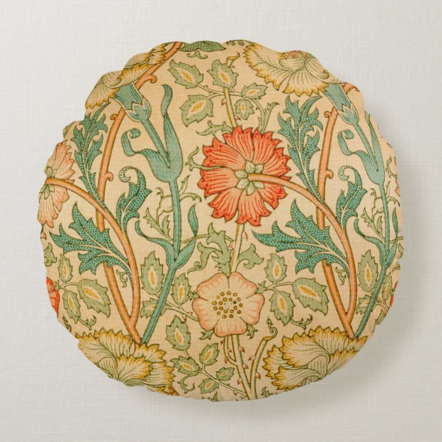 William Morris's Pink and Rose famous pattern  Round Cushion (Front)