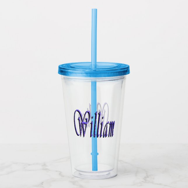 William Name In Blue Sparkle, Acrylic Tumbler (Front)