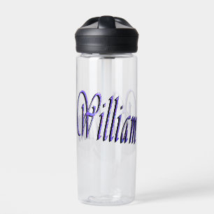 William Name In Blue Sparkle, Water Bottle
