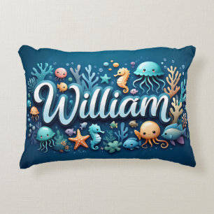 William Name Ocean Theme Decorative Sea Life Cushion