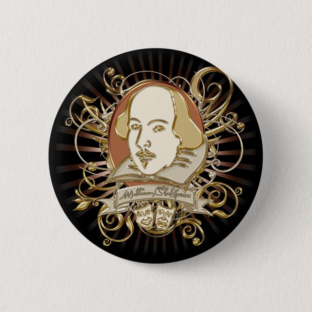 William Shakespeare Crest (Gold) 6 Cm Round Badge (Front)