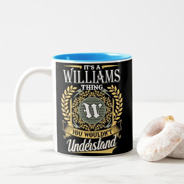 Williams Name  Two-Tone Coffee Mug (With Donut)