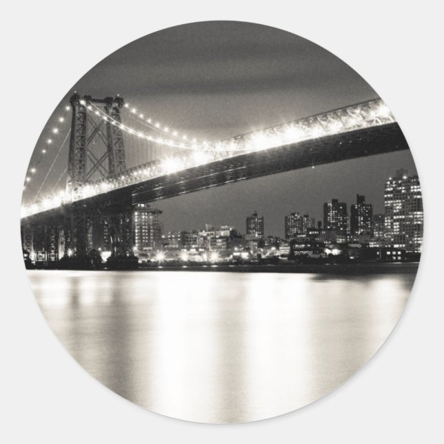 Williamsburg bridge in New York City at night Classic Round Sticker (Front)