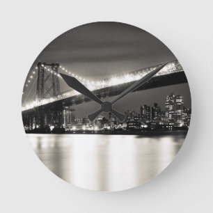 Williamsburg bridge in New York City at night Round Clock