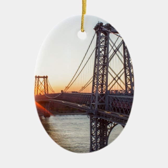 Williamsburg Bridge Sunset Brooklyn NYC Ceramic Tree Decoration (Front)
