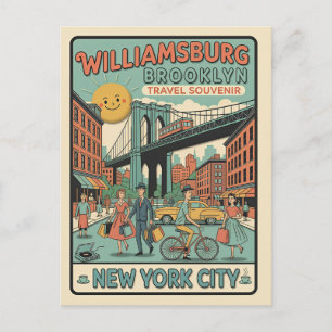 Williamsburg Brooklyn Retro 1950s Travel  Postcard