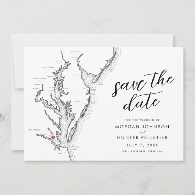 Williamsburg Virginia Map Modern Wedding Save The Date (Front)