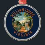 Williamsburg Virginia Retro Distressed Circle Metal Tree Decoration<br><div class="desc">Williamsburg retro vector travel design. Williamsburg,  a city in the U.S. state of Virginia,  was capital of the Virginia Colony from 1699 to 1780 and played a significant role in the American Revolution.</div>