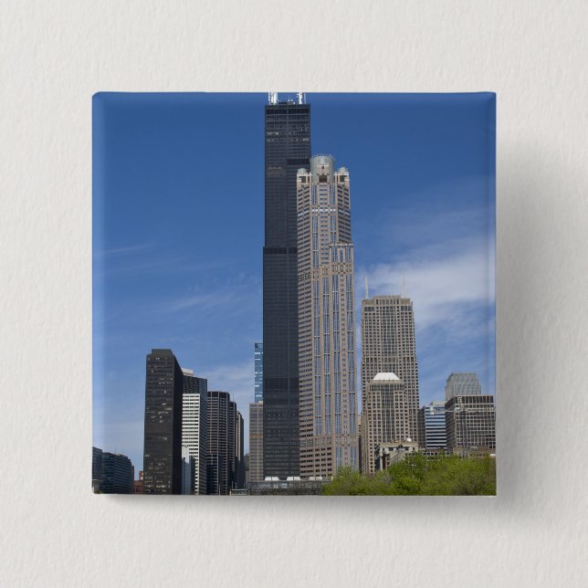 Willis Tower (previously the Sears Tower) looms 15 Cm Square Badge (Front)