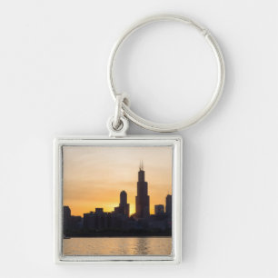 Willis Tower Sunset Sihouette Key Ring