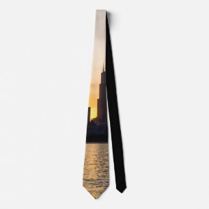 Willis Tower Sunset Silhouette Tie