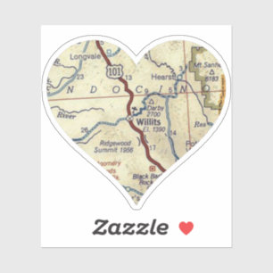 Willits CA Vintage Map Heart