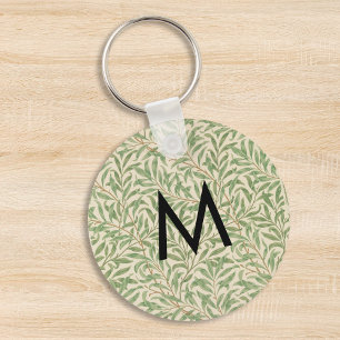 Willow Botanical Leaves William Morris Monogrammed Key Ring