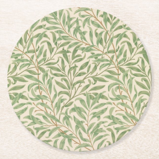 Willow Bough (by William Morris) Round Paper Coaster (Front)