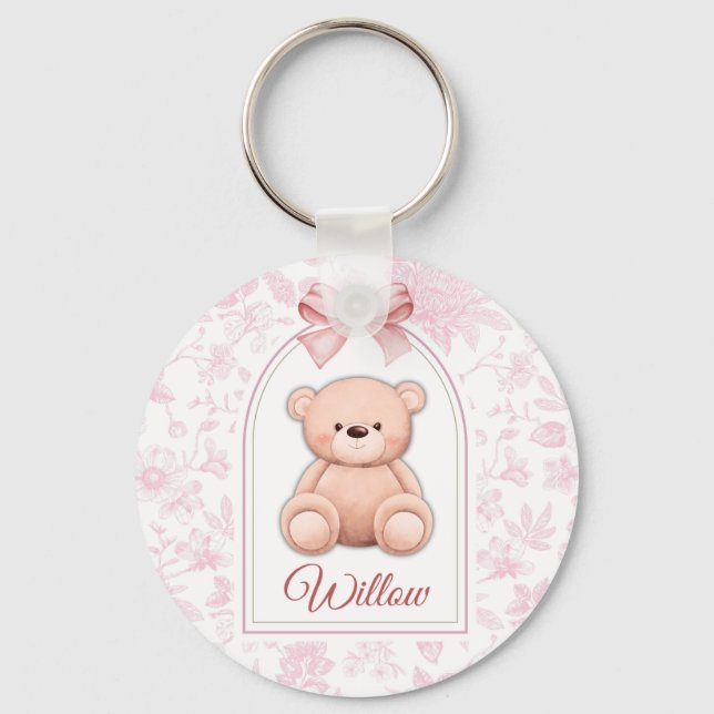 Willow | Custom Pink Teddy Bear Nursery Design  Key Ring (Front)