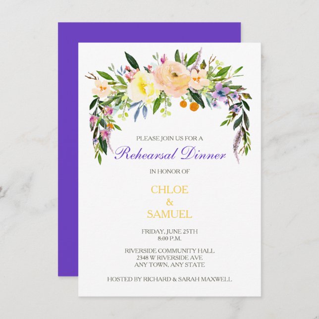 Willow Floral Wedding Rehearsal Dinner Invitation (Front/Back)
