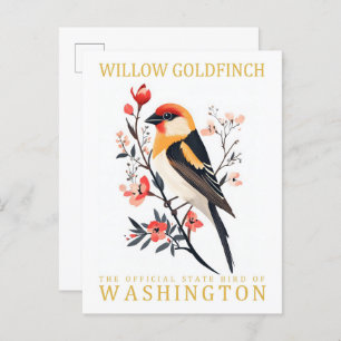 Willow Goldfinch Bird of Washington Travel Postcard