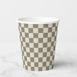 Willow Grey and Bone Chequerboard Paper Cups
