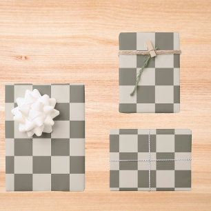 Willow Grey and Bone Chequerboard  Wrapping Paper Sheet