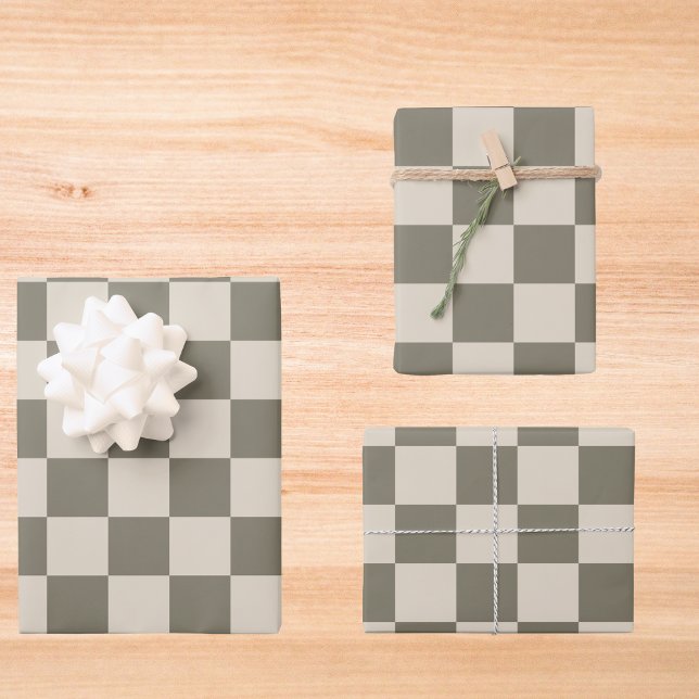 Willow Grey and Bone Chequerboard  Wrapping Paper Sheet (Creator Uploaded)