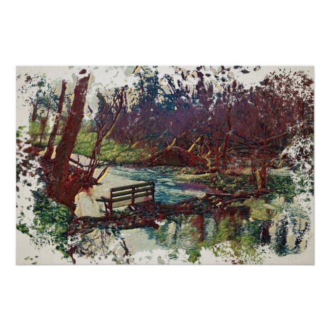 Willow Hall Dam, Sowerby Bridge Impressionist Art Poster (Front)
