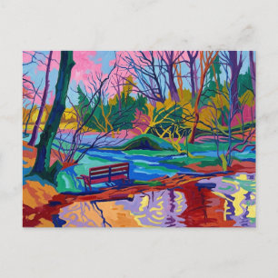 Willow Hall Dam Sowerby Bridge Vibrant Fauvist Art Postcard