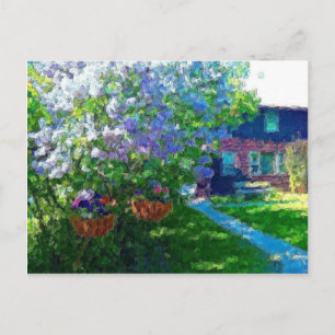 willow lake lilac trees postcard