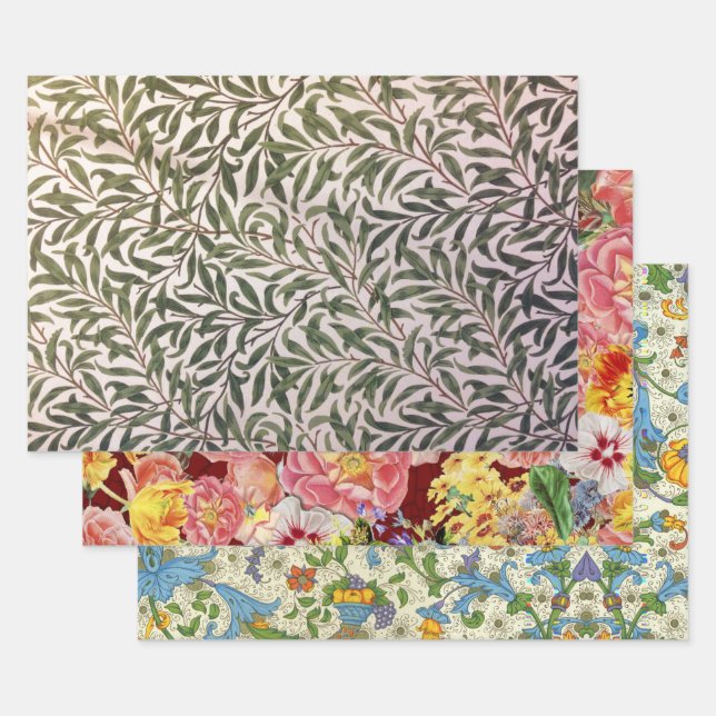 Willow leaf, Arcadia floral and Positano Wrapping Paper Sheet (Set)