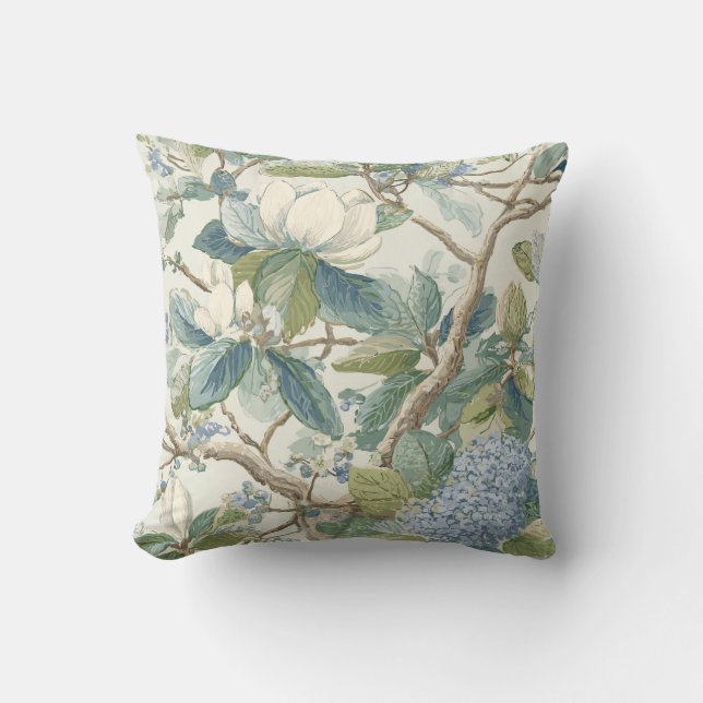 Willow Little Magnolia Wallpaper Floral Coastal  Cushion (Front)