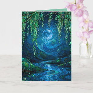 Willow Moon Flowing River Night Green Blue Card
