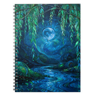 Willow Moon Saille Flowing River Green Blue Night Notebook