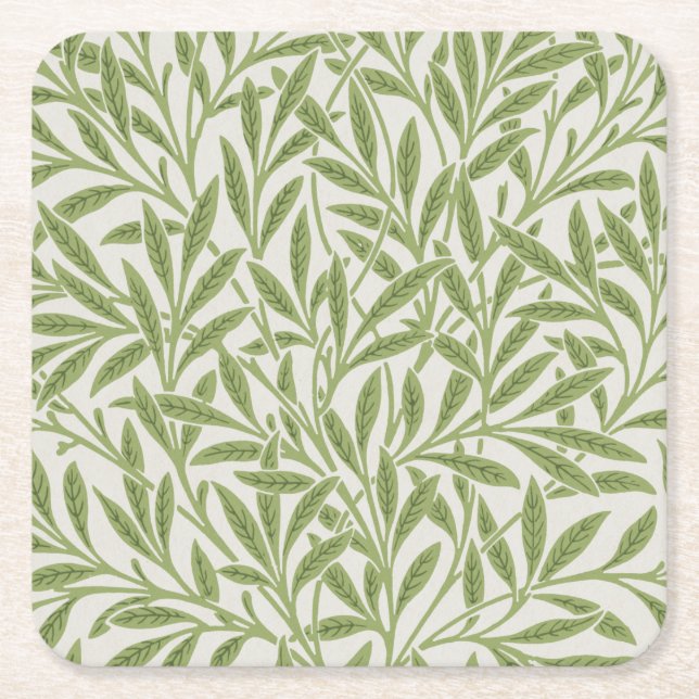 Willow Pattern, William Morris Square Paper Coaster (Front)