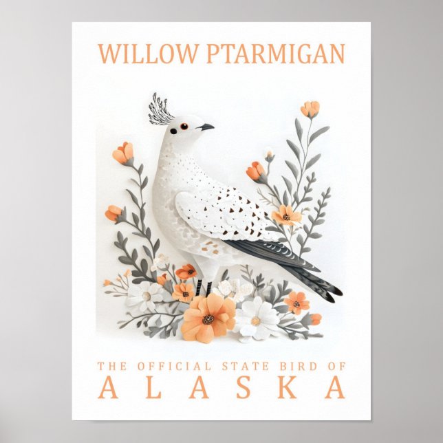 Willow Ptarmigan Bird of Alaska USA Travel Poster (Front)