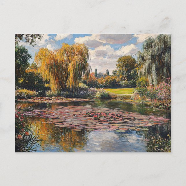 Willow Tree and Lily Pads Landscape Painting Postcard (Front)