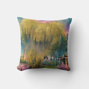 Willow tree at sunset by the pond  cushion