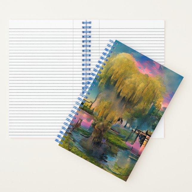 Willow tree at sunset by the pond   notebook (Inside)